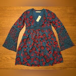NWT Abercrombie & Fitch Teal Dress with Red Floral Print
